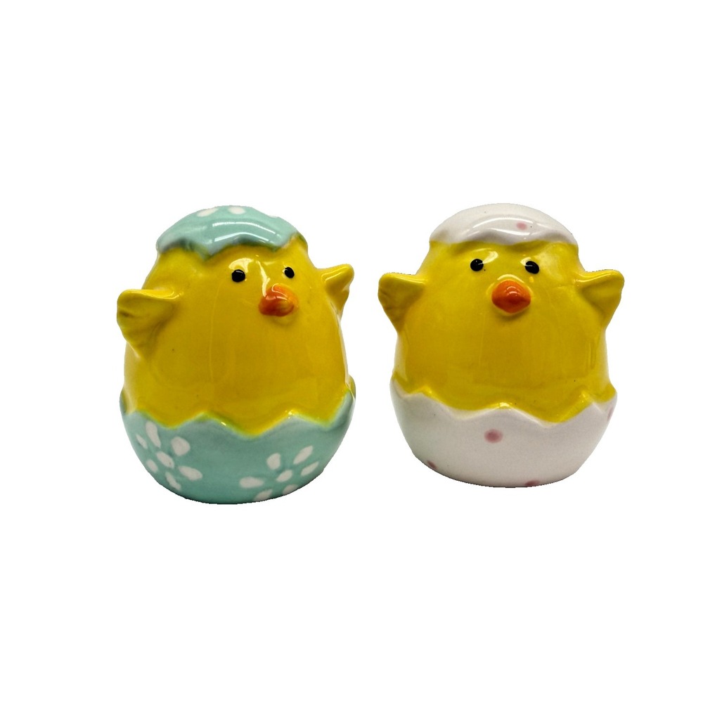 Ceramic Easter Hatching Chick Salt & Pepper Shakers Pastel Egg Spring Decor